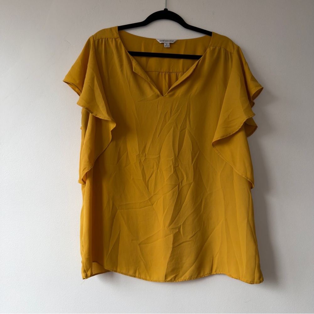 Counterparts Mustard Yellow‎ Flutter Sleeve V-Neck Blouse XL